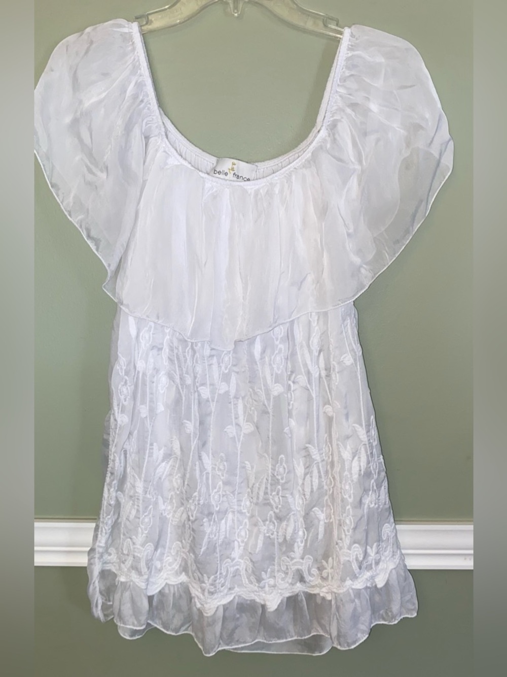 White Ruffle Peasant Tunic Dress - Picture 2 of 13